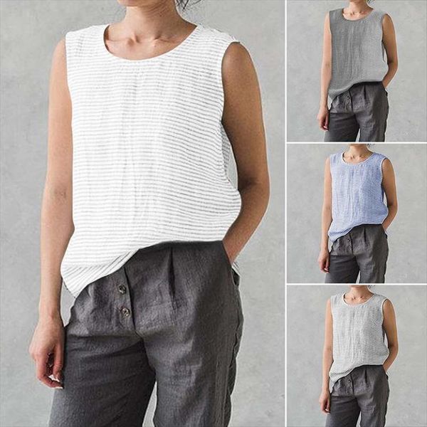 

s 5xl plus size summer sleeveless and blouses casual women striped loose vests loose camisa shirt tunic femme, White