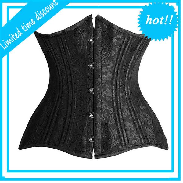 

26 double boned steel bone instant shape brocade jacquard plus size waist trainer body shaper underbust corset women slim modeling belt 6xl, Black;white