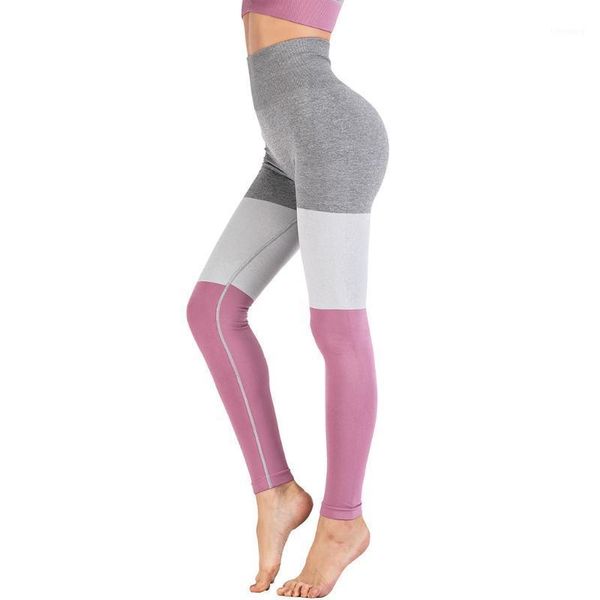 

2020 fashion womens elastic splice high waist leggings tight sports casual yoga pants breathable sport yoga pants1, White;red