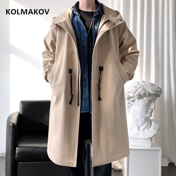 

men's trench coats 2021 spring long style coat ,fashion hoooded jackets men,men's clothing windbreakers fy35, Tan;black