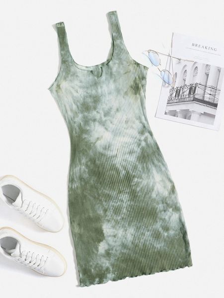 

notch neck tie dye dress b1lr#, Black;gray