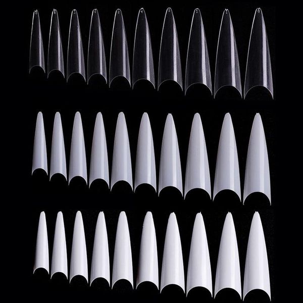 

false nails 600pcs naturel white clear sharp end narrow long french style nail tips ghost claw acrylic fake finger manicure set, Red;gold