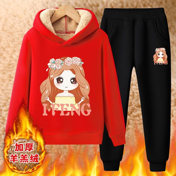 

girls' plush suit autumn 2020 new fashion zhongda tong's two piece winter thickened sportswear, White