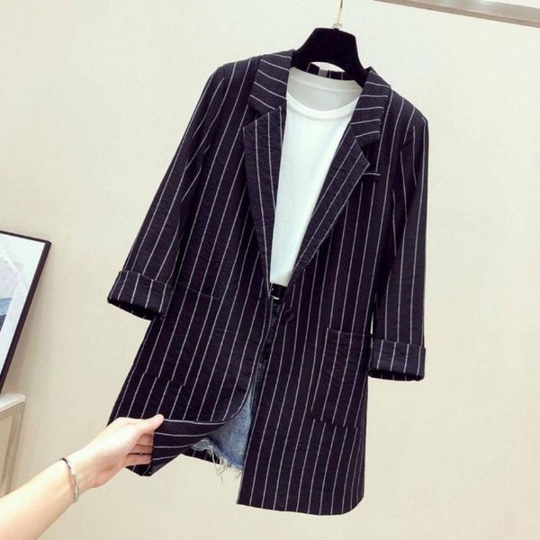

autumn women blazers and jackets office lady suit coat heigh quality slim white black strip business female coat1