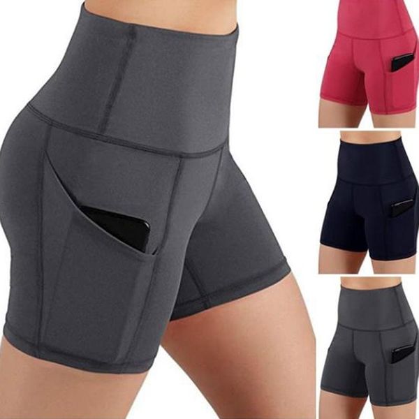 

gym jogging running shorts yoga shorts women high waist lifting push up tight sports pocket fitness yoga short pant, White;red