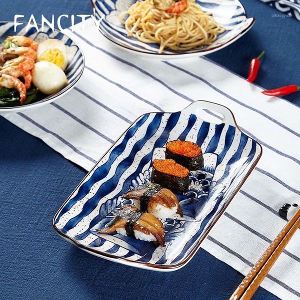 

fancity japanese style creative hand-painted fish bowls and dishes ceramic set household 2 people combination for one person1