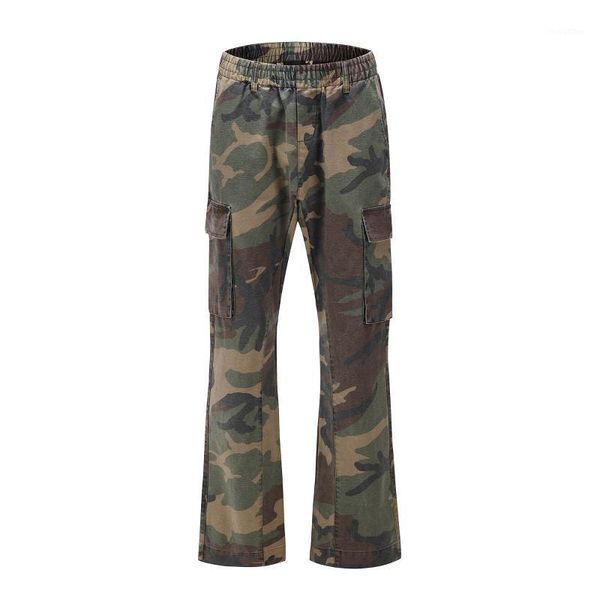 

camo cargo pants wide leg pockets flare pants men's hip hop casual camouflage trousers fashion high street streetwear joggers1, Black