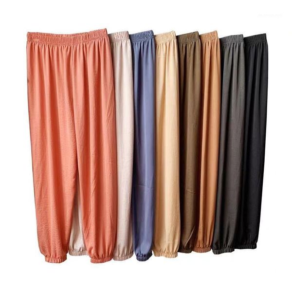 

women's pants & capris 2021 est summer super thin cool casual high waist chiffon women fashion streetwear harem solid slim trousers1, Black;white