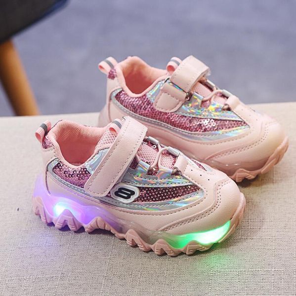 

children glowing sneakers with light 2020 new led luminous casual shoes boys girls toddler breathable mesh kids sports shoes sqcuuu, Black