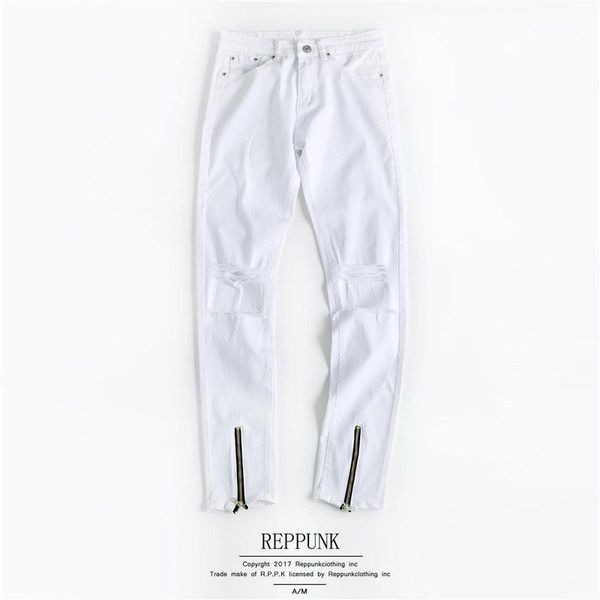 

biker jeans men white hole side zipper denim pants mens skinny jeans brand baggy cotton trousers bottoms jean fashion1, Blue