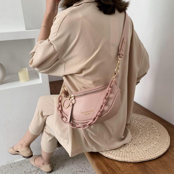 

ladies letter chain one shoulder chest 2021 new crossbody bag pu leather handbag wide belt japanese handbag sac a main