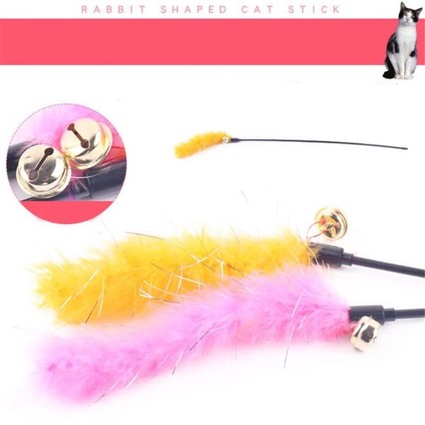 

long plush tail pet funny cat stick with small bells plastic rod cat teaser wand kitten interactive game stick scratching toy