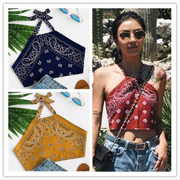 

fashion lady womens halter sleeveless summer geometric mandala print cool casual tank vest stomacher blouse t shirt, White