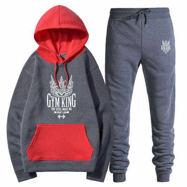 

autumn and winter new hooded sweater sportswear two piece men's plush casual suit, Gray