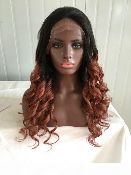 

1b 33# wave ombre full lace wigs human hair two tone with baby hair glueless full lace wigs for women, Black;brown
