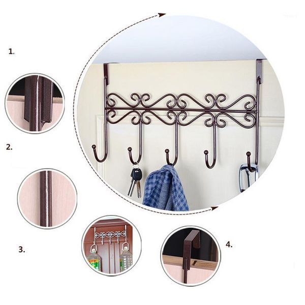 

5 hooks door back kitchen cabinet draw door hanger clothes towel spoons rack1