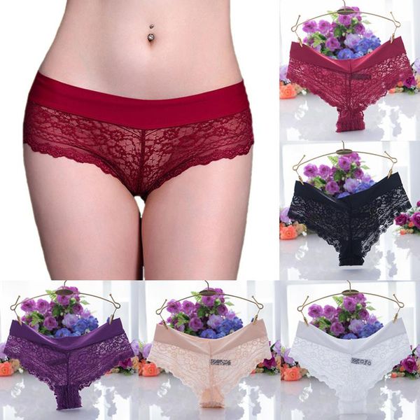 

women's panties women lace underwear comfort female briefs fashion ladies floral panty mid rise underpants lingerie breathable, Black;pink