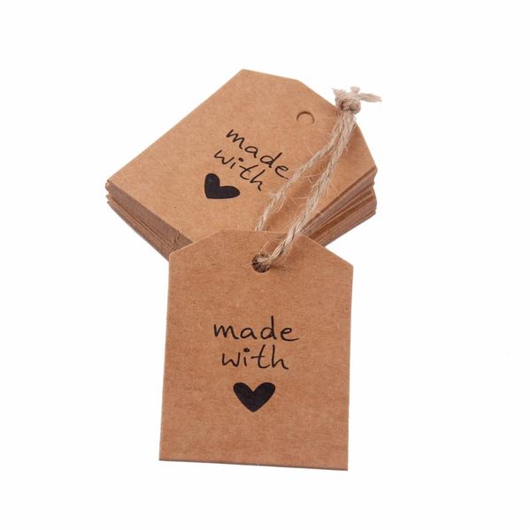 

fengrise 100шт hand made with love labels kraft paper теги торт украшение упаковка подарков товары свадебные сувениры партии декор wmtadf