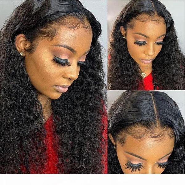 

13x4 deep wave lace front human hair wig pre plucked with baby hair 150% brazilian deep curly long wig for women, Black;brown