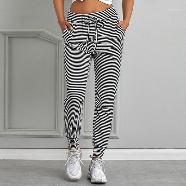 

pants women women bottoms pants fall 2020 clothing sweat elastic waist panelled striped1, Black;white