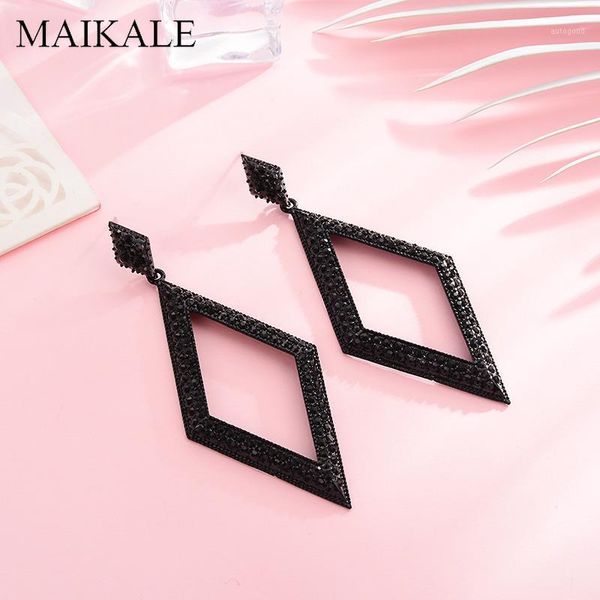 

stud maikale vintage geometric big earrings with exaggerated rhombus pendant crystal rhinestone for women jewelry gifts1, Golden;silver