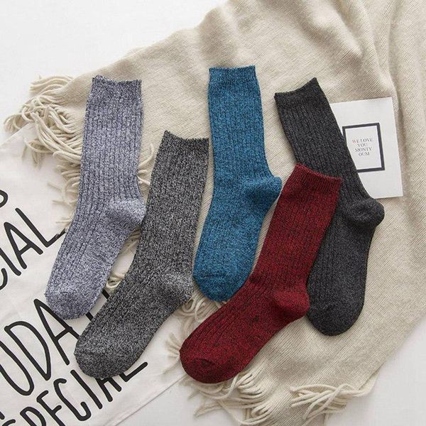 

1 pair men's fashion winter wool boots socks solid color long socks knitted1, Black