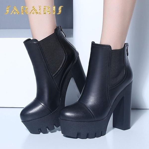 

sarairis 2020 design genuine leather dropship platform women's boots women shoes winter high heels woman shoes ankle boots, Black