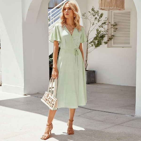 

new summer 2020 solid color resort lace up casual dress, Black;gray