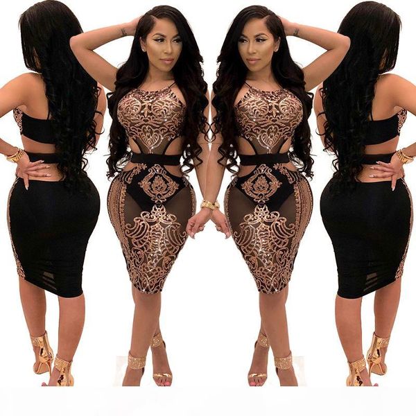 

new 2020 european and american women sequin nightclub sequins perspective irregular backless hollow dress 184301, Black;gray