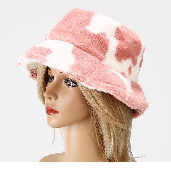 

winter cow print plush bucket hats for women soft velvet fisherman cap lady tourism outdoor warm hat fashion flat qylaeh