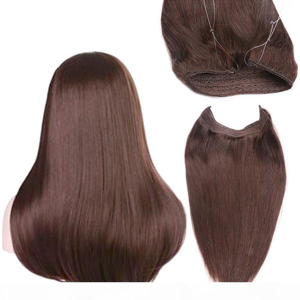 

invisible wire headband hair extensions 100g unprocessed brazilian virgin straight halo human hair hairpieces fish in hair weave, Black