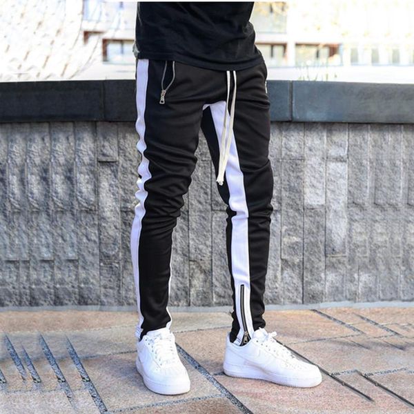 

mens joggers casual pants fitness men sportswear tracksuit bottoms skinny sweatpants, Black