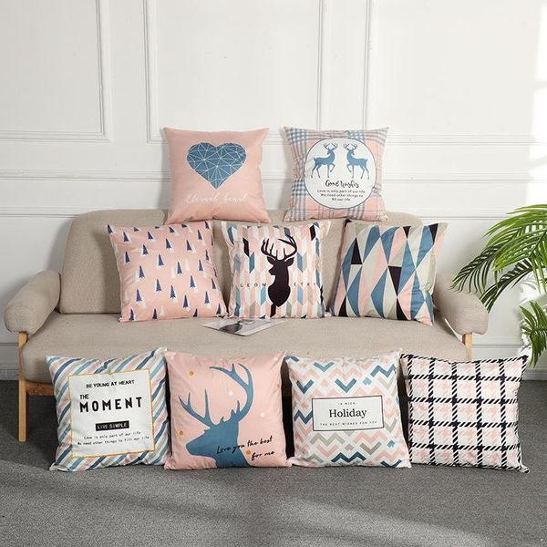 

pillow pink deer 45x45 cushion nordic simple velvet pillowcase gift living room sofa hug pillows for sleeping home decoration
