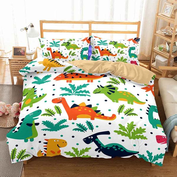 

wostar kids bedding set cartoon duvet cover set and pillowcase 3d print mini dinosaur bedding set home textile linens bedclothes