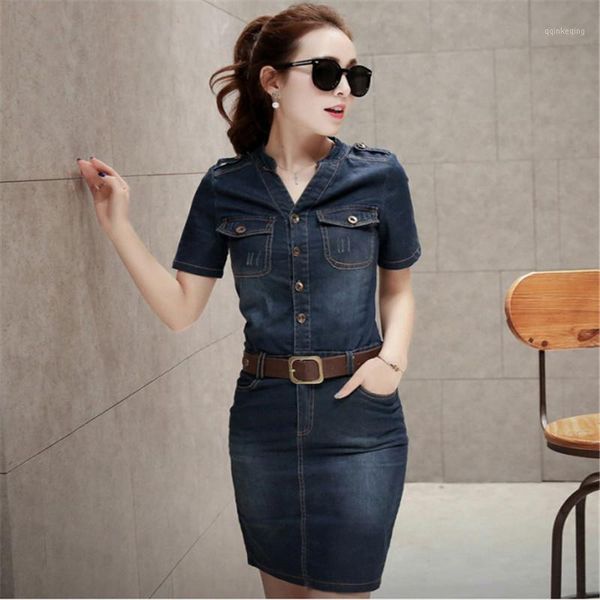 

dress women 2020 plus size dress denim slim bag hip short sleeve bodycon long party korean casual1, Black;gray