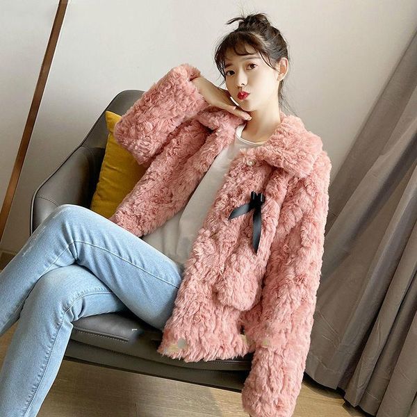 

2021 new autumn winter thick warm faux fur coat women casual fashion overcoat female turn-down collar short loose outerwear b117, Black