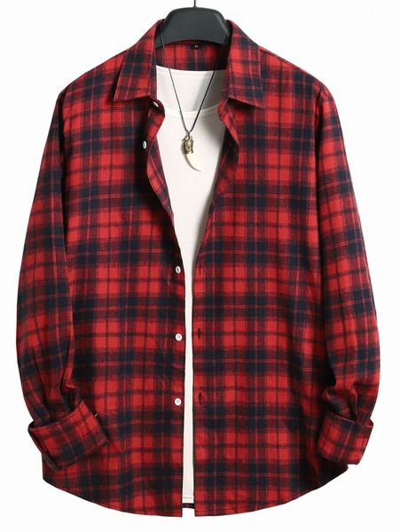 

men plaid curved hem shirt without tee r8m9#, White;black