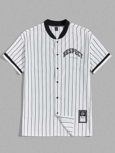 

men letter graphic baseball collar shirt j34a#, White;black