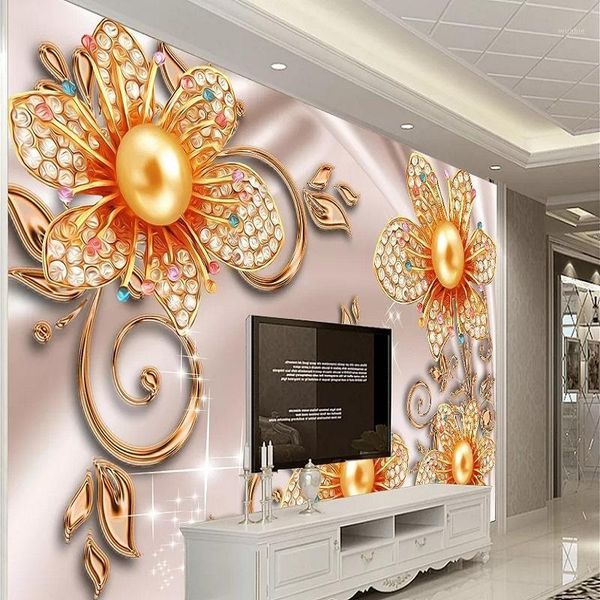 

new custom 3d large mural wallpaper european luxury atmosphere jewelry plum children's room tv background living bedroom1