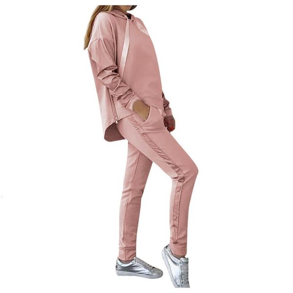 

women's sports suits tracksuit 2pcs/set women solid color hooded sweatshirt and pant tracksuit sport suit conjunto femenino#g3, Gray