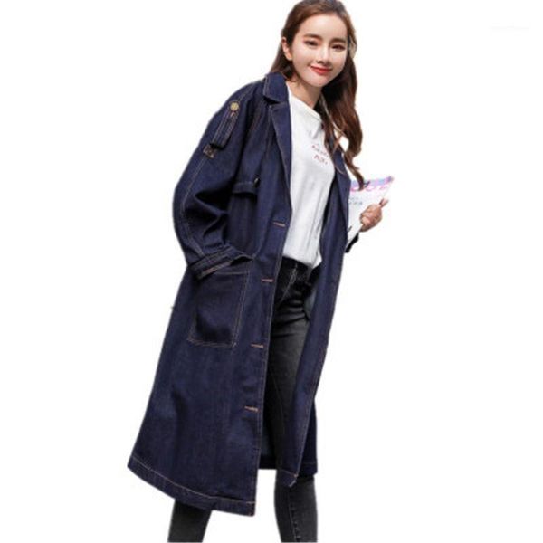 

denim jacket female long section blue large size women's windbreaker loose spring autumn 2020 new denim long-sleeved windbreaker1, Tan;black