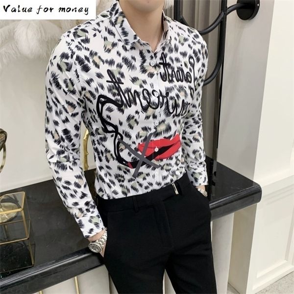 

fashion pattern fun print flower shirt man camisa masculina spring summer long sleeve slim fit shirts night club chemise homme c1212, White;black