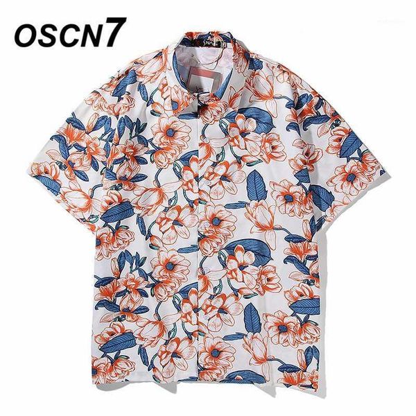 

men's casual shirts oscn7 printed short sleeve shirt men street 2021 hawaii beach oversize women fashion harujuku for 7211, White;black