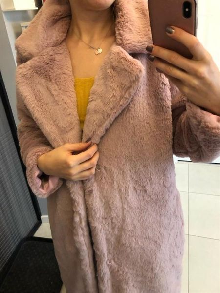 

winter female imitation fur long fur coat loose lapel overcoat thick warm plus size women luxury plush jackets parka1, Black
