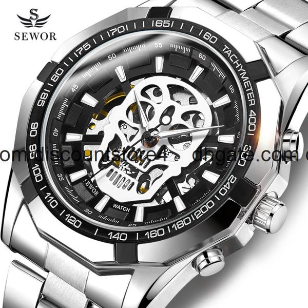 

sewor swarch mechanical watch new hollow waterproof steel belt, Slivery;brown