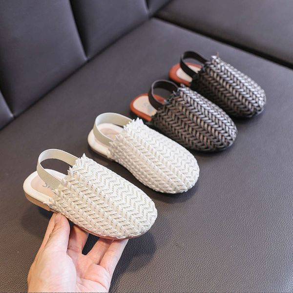 

children's baotou sandals fashion woven beach new girls' flat sho in summer 2020, Black;red