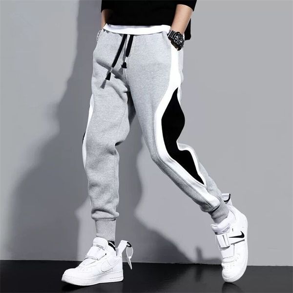 

new men joggers patchwork male trousers casual pants sweatpants jogger grey casual elastic fitness workout dar 5xl 201218, Black