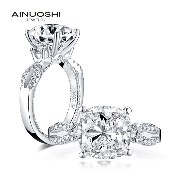 AINUOSHI 925 STERLING SLATA 5.0 Carat Big Cushion Cut Ring anel de noivado simulado Diamond Wedding Silver Ring Jewelry Gifts Y200106
