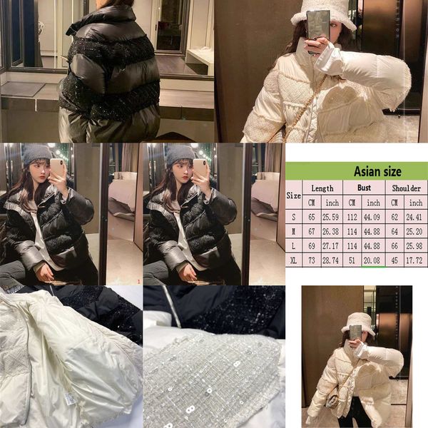 

factoryy7whwomen jacket down parkas coat winter style 20fw sequins shiny jackets pocket outsize lady warm coats, Black