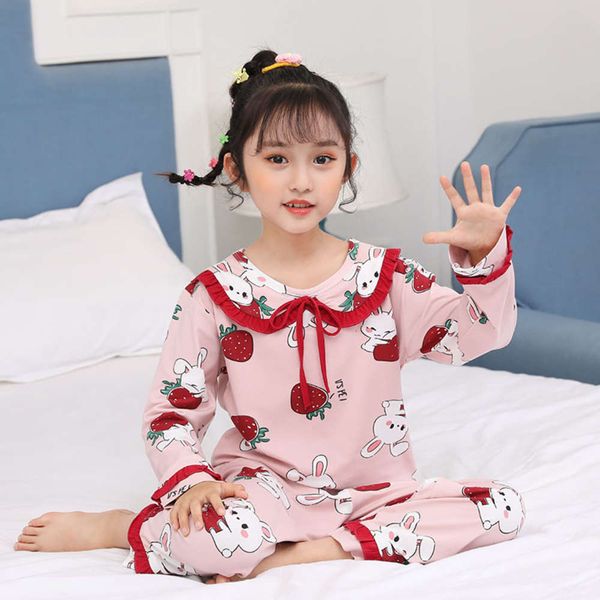 

silk milk lapel spring autumn new and pullover children's home cloth girls 8-16 years old cartoon lovely printed pajamas oiyx, Blue;red